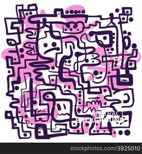 Abstract background of pink and purple lines and emoticons
