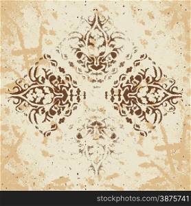 Abstract background of vintage heraldic figures on faded worn paper