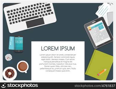 Abstract Background on Business Theme with Empty Place for Your Text. Work Place Flat Concept Vector Illustration EPS10. Abstract Background on Business Theme with Empty Place for Your