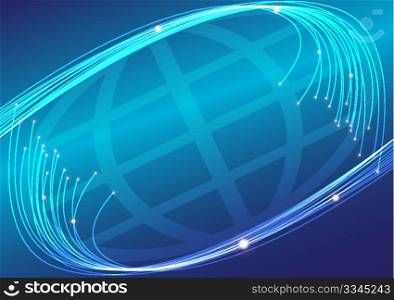 Abstract Background - Optical Fibers and Globe on Blue Background
