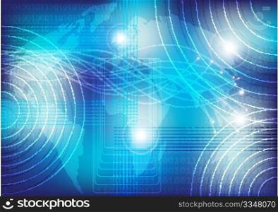 Abstract Background - Optical Fibers and Globe on Blue Background