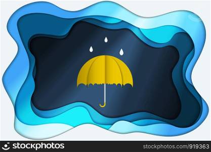 Abstract background Origami Paper Art Rain season with sunlight umbrella , illustration vector for design or advertising