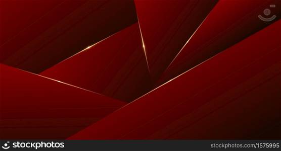 Abstract background polygonal of red luxury with golden line modern design.