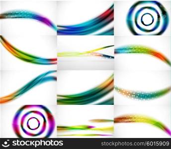 Abstract background set, blurred wave templates. Vector illustration