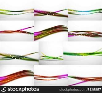 Abstract background set, blurred wave templates. Vector illustration