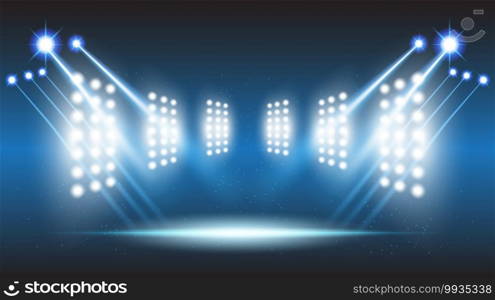 Abstract background stadium stage hall with scenic lights of round futuristic technology user interface Blue vector lighting empty stage spotlight background.