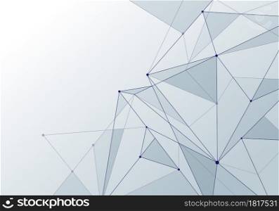 Abstract background technology style white low poly connection with nodes. Global data blockchain plexus future perspective backdrop. Vector illustration