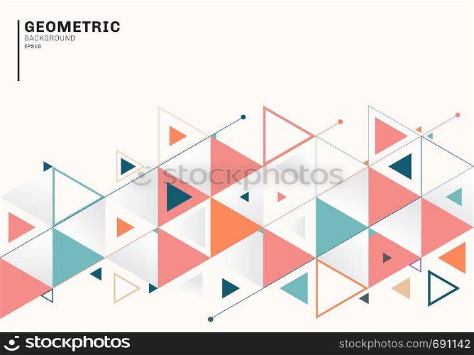 Abstract background template with colorful triangles and arrows for business and communication in flat style. Geometric pattern minimal design. Vector illustration