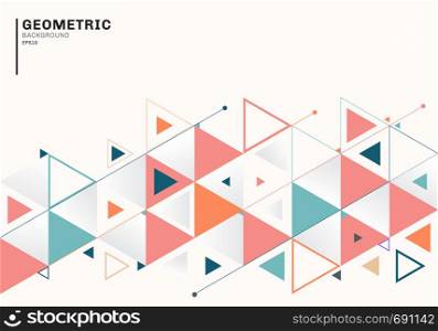 Abstract background template with colorful triangles and arrows for business and communication in flat style. Geometric pattern minimal design. Vector illustration