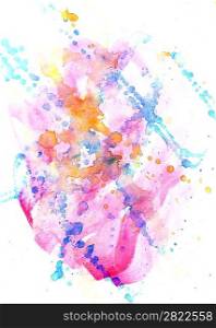 Abstract background, watercolor, beautiful hand painted on a paper. Pink, red, orange, violet, yellow, green