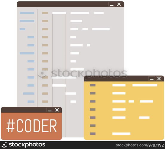Abstract background web page with program code. Programming and coding technology concept. Program listing. Flat vector graphic element block scheme software development pattern coding system. Abstract background web page with program code. Programming and coding technology concept