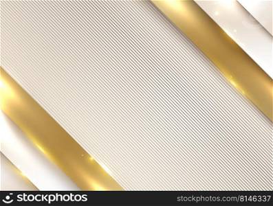 Abstract background white and gold diagonal layer stripes pattern with lighting sparkle decoration luxury style. Vector graphic illustration 