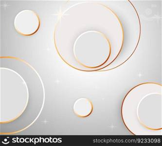 Abstract background white grey circle shape with gold frame luxury wallpaper glossy shiny