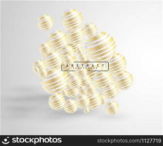 Abstract background with 3d fields. ball overlapping .Vector illustration of a textured sphere with a gold line pattern.