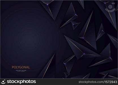 Abstract background with 3d triangles.Luxury of dark blue with gold line modern design.