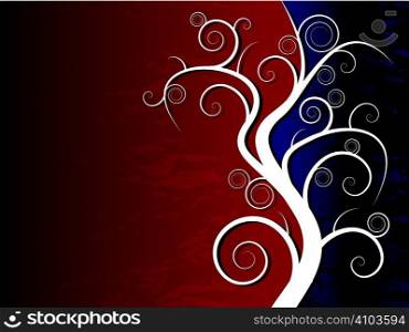 Abstract background with a haunted tree in red and blue