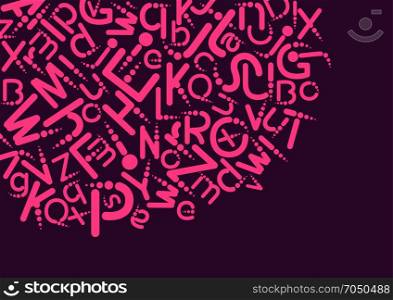 abstract background with alphabet. Abstract background of pink letters on a dark background
