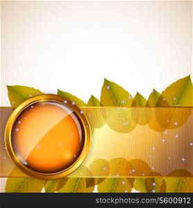 Abstract background with autumn leaves and glass frame. Vector iilustration