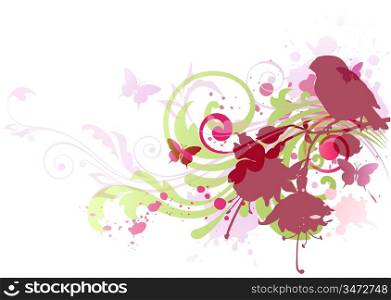 abstract background with bird and flowers