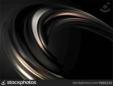 Abstract background with black gold 3d wave on black background for concept design. Realistic metalic swirl Wave flow. Vector illustration EPS10. Abstract background with black gold 3d wave on black background for concept design. Realistic metalic swirl Wave flow. Vector illustration