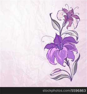 Abstract background with blooming lilies. Vector illustration.