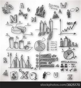Abstract background with blurred doodles and sketches on the theme of business
