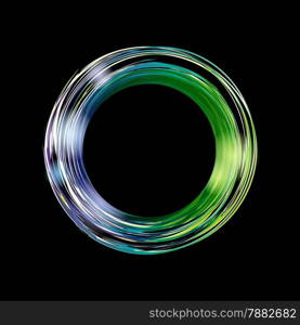 Abstract background with bright green circle on black background. Vector banner with place for your text.