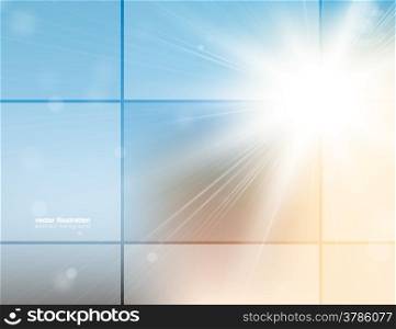 Abstract background with bright sunlight and blured bokeh. Eps 10 vector illustration