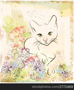 abstract background with cat an flowers