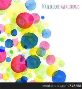 Abstract background with circles, watercolor painted round splashes. Colorful greeting card. Vector design template. Abstact background, watercolor painted round splashes colorful greeting card vector design sample