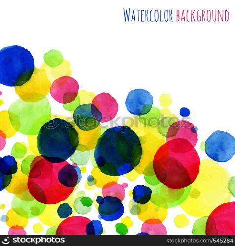 Abstract background with circles, watercolor painted round splashes colorful greeting card vector design template. Abstact background, watercolor painted round splashes colorful greeting card vector design sample