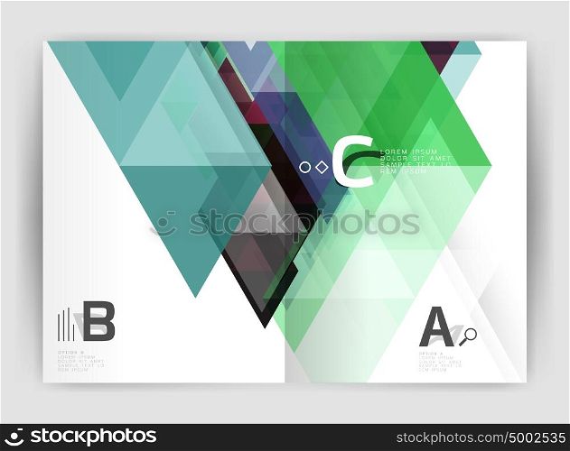 Abstract background with color triangles, annual report print backdrop. Abstract background with color triangles, annual report print backdrop. Vector design for workflow layout, diagram, number options or web design