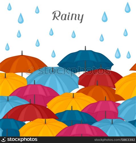 Abstract background with colored umbrellas and rain drops. Abstract background with colored umbrellas and rain drops.