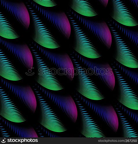 Abstract background with colorful blended volumetric feather lines