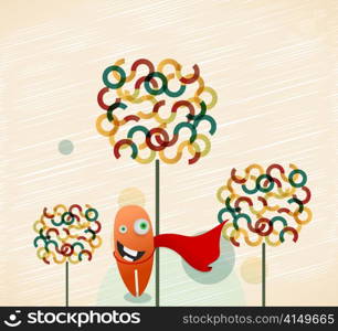 abstract background with cute monster vector illustration