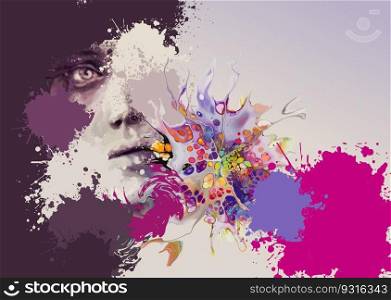 Abstract background with face image and with place for text. Color vector illustration