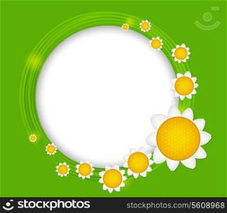 Abstract background with frame and flowers. Vector illustration.