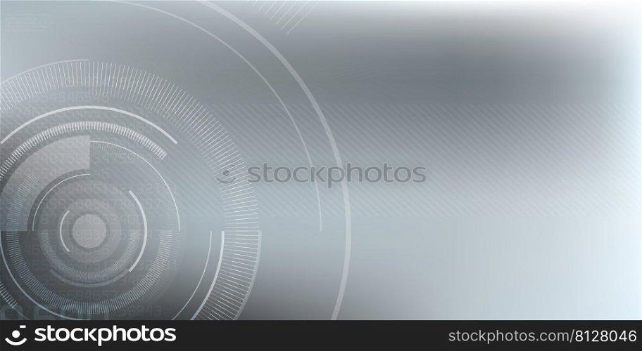 Abstract background with geometric tech shapes, parallel lines in a circle, background for the Internet banner. Gray scientific or medical background.