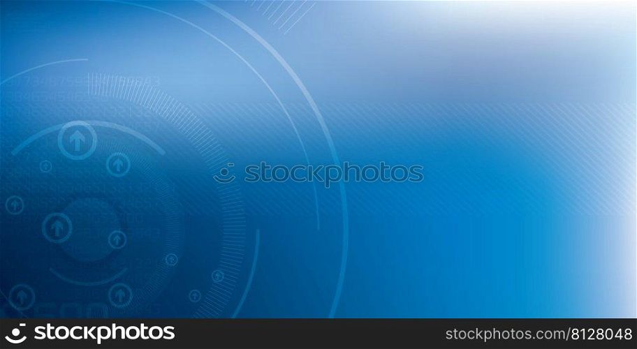 Abstract background with geometric technology shapes, arrow symbol, parallel lines in a circle, background for the Internet banner. Blue scientific or medical background.