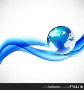 Abstract background with globe and waves in blue color