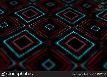 Abstract background with glowing square shapes. Neon effect. Design element for poster, banner, flyer. Vector illustration
