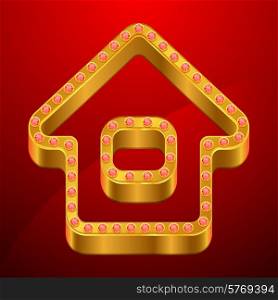Abstract background with gold house and jewels.
