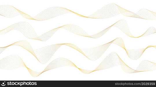 Abstract background with gold line wave. Luxury style. Tech pattern. Curved wavy line, smooth stripe. Vector illustration.