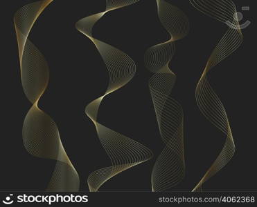 Abstract background with gold line wave. Luxury style. Tech pattern. Curved wavy line, smooth stripe. Vector illustration.
