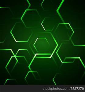 Abstract background with green hexagon, stock vector
