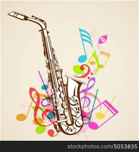 Abstract background with music notes and saxophone