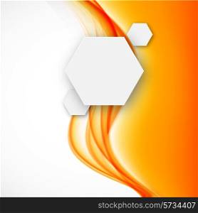 Abstract background with orange waves and paper hexagons