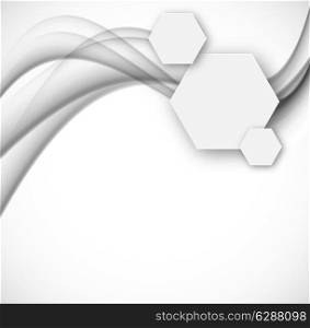 Abstract background with paper hexagons with gray wavy lines
