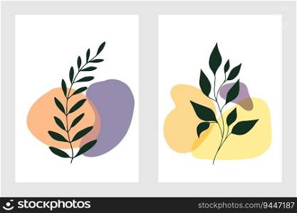 Abstract background with plants and hand drawn shapes. Hand drawn botanical elements. Vector art