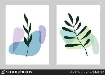 Abstract background with plants and hand drawn shapes. Hand drawn botanical elements. Vector art